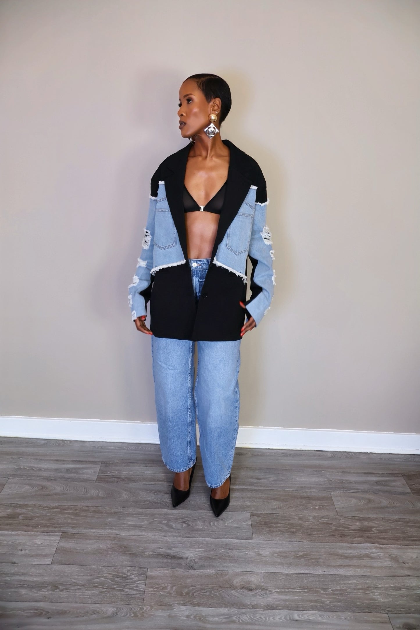 Statement Denim and Black Blazer