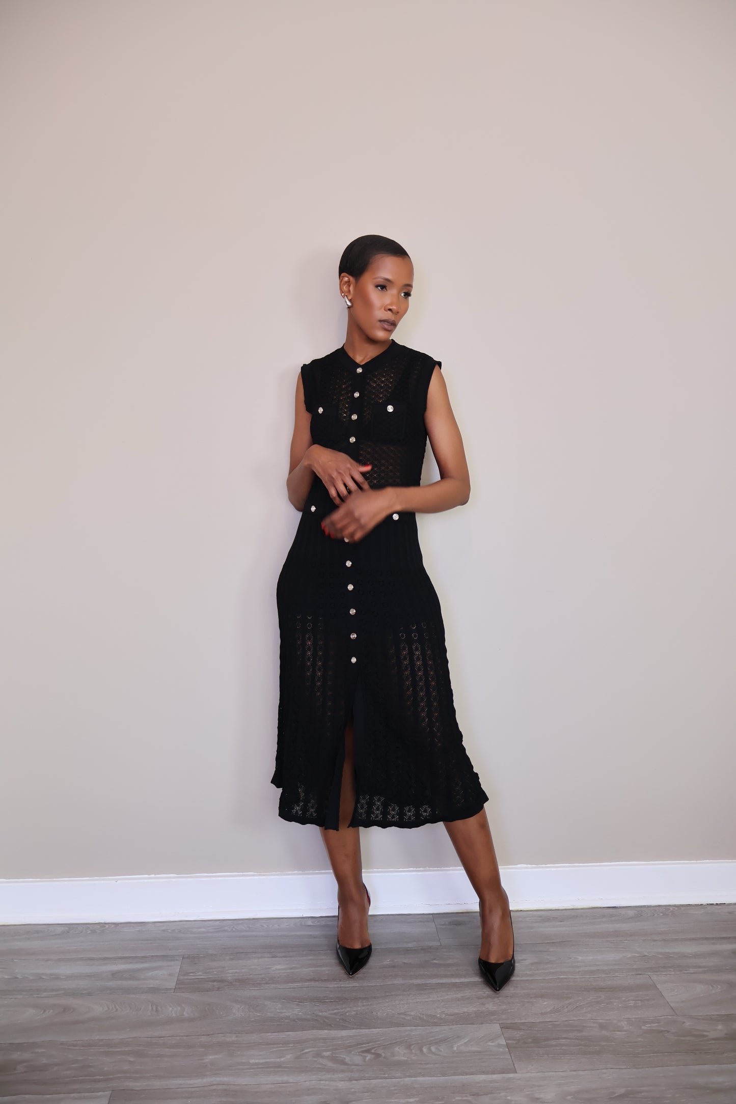 Button-Up Crochet Midi Dress