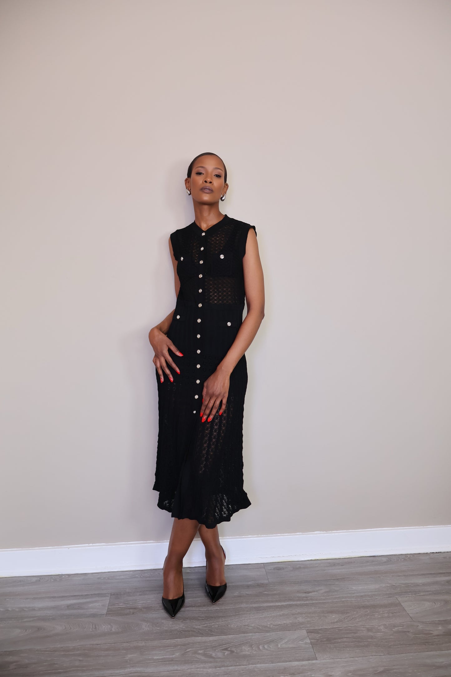 Button-Up Crochet Midi Dress