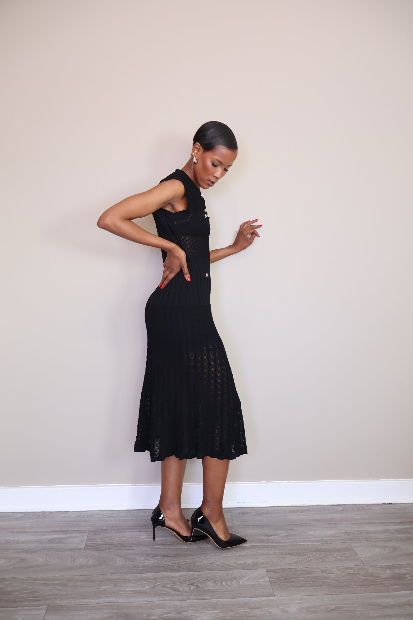 Button-Up Crochet Midi Dress