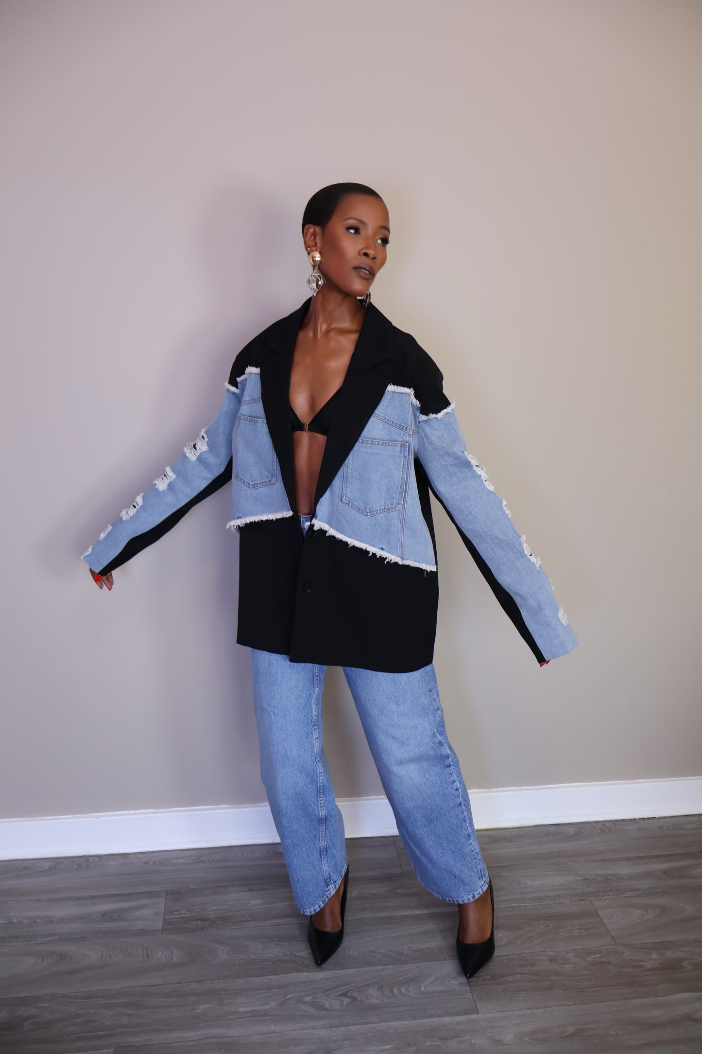 Statement Denim and Black Blazer
