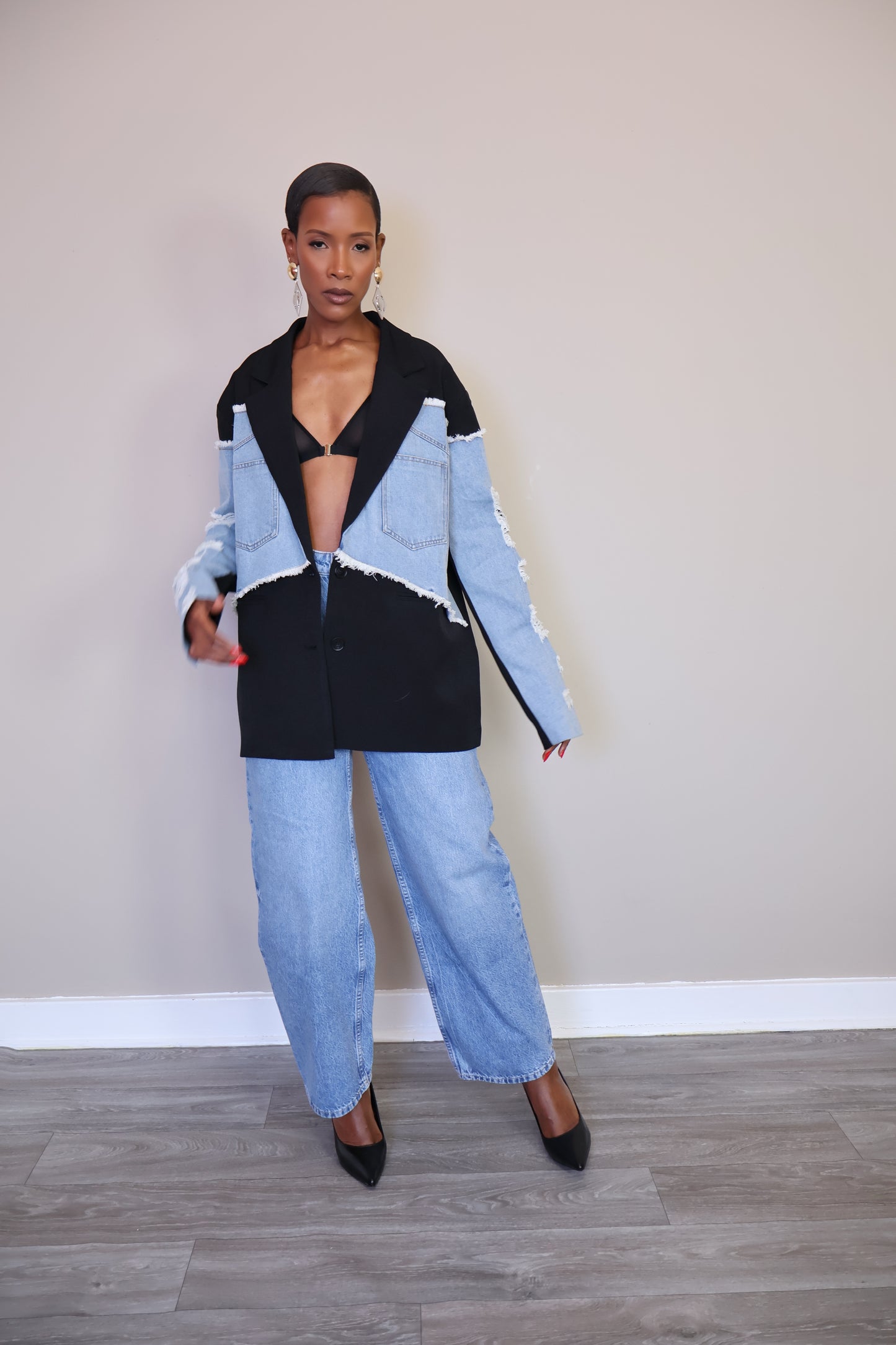 Statement Denim and Black Blazer