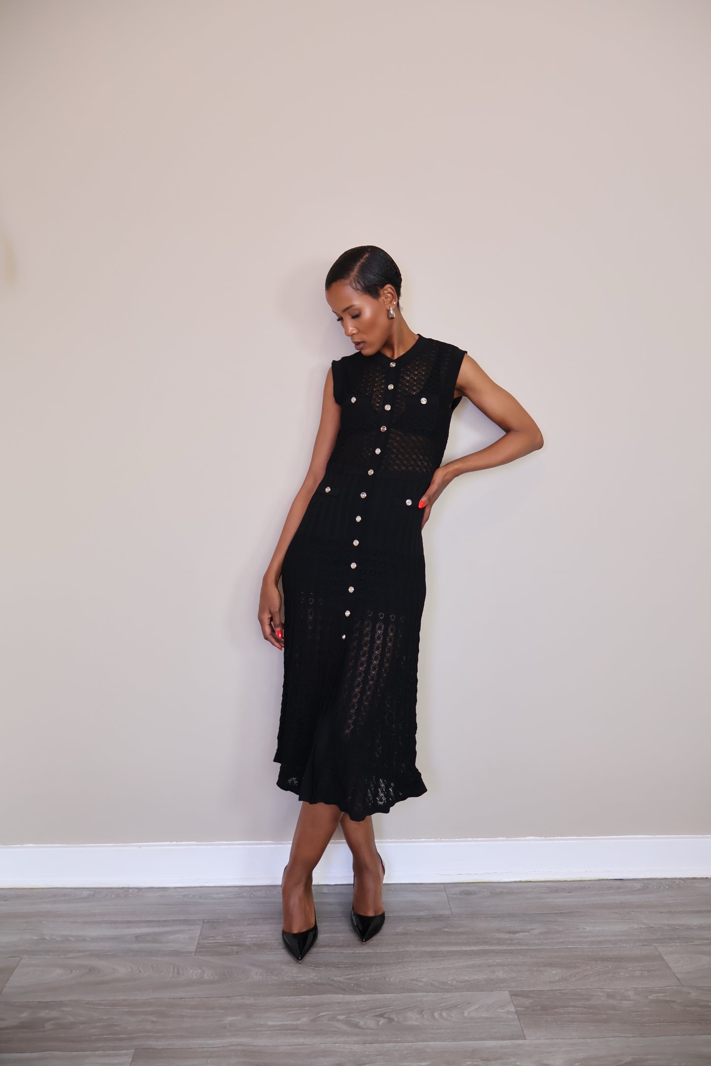 Button-Up Crochet Midi Dress