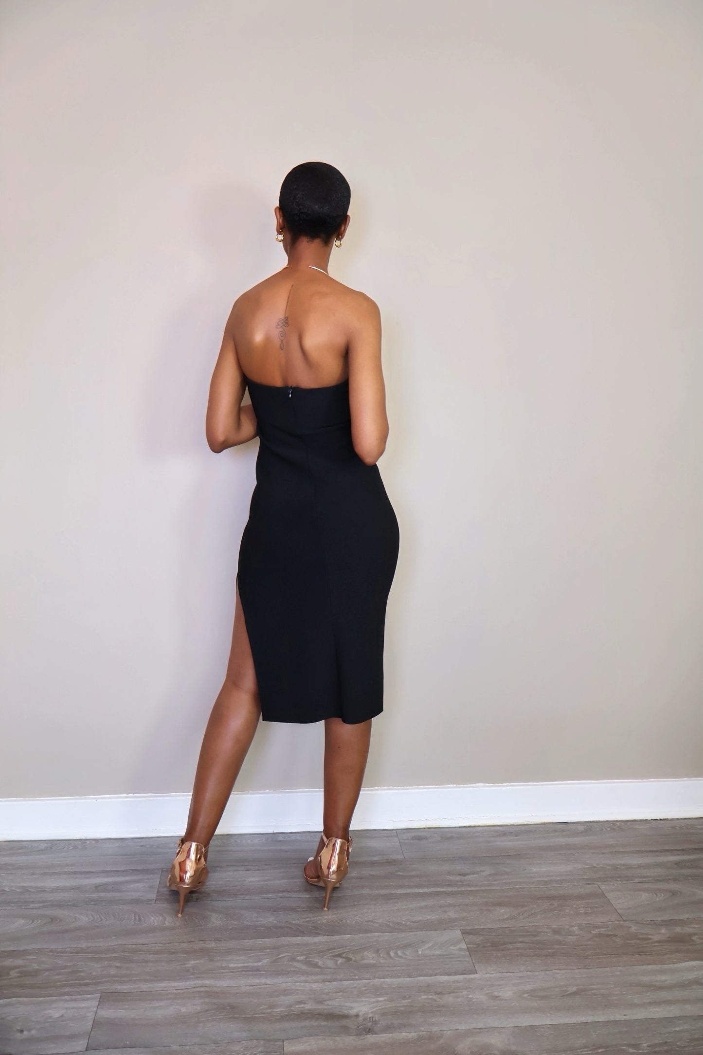 Sleek Strapless Midi Dress
