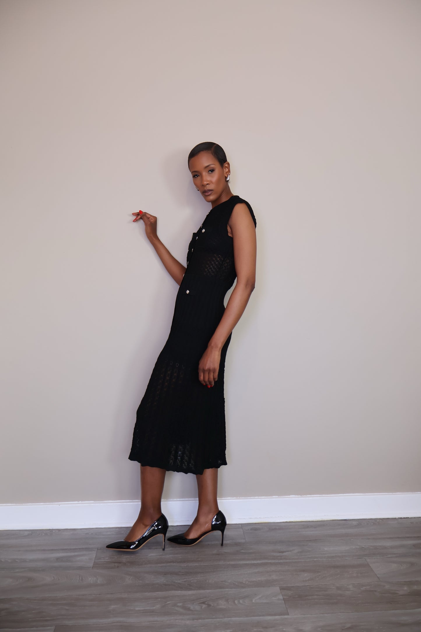 Button-Up Crochet Midi Dress