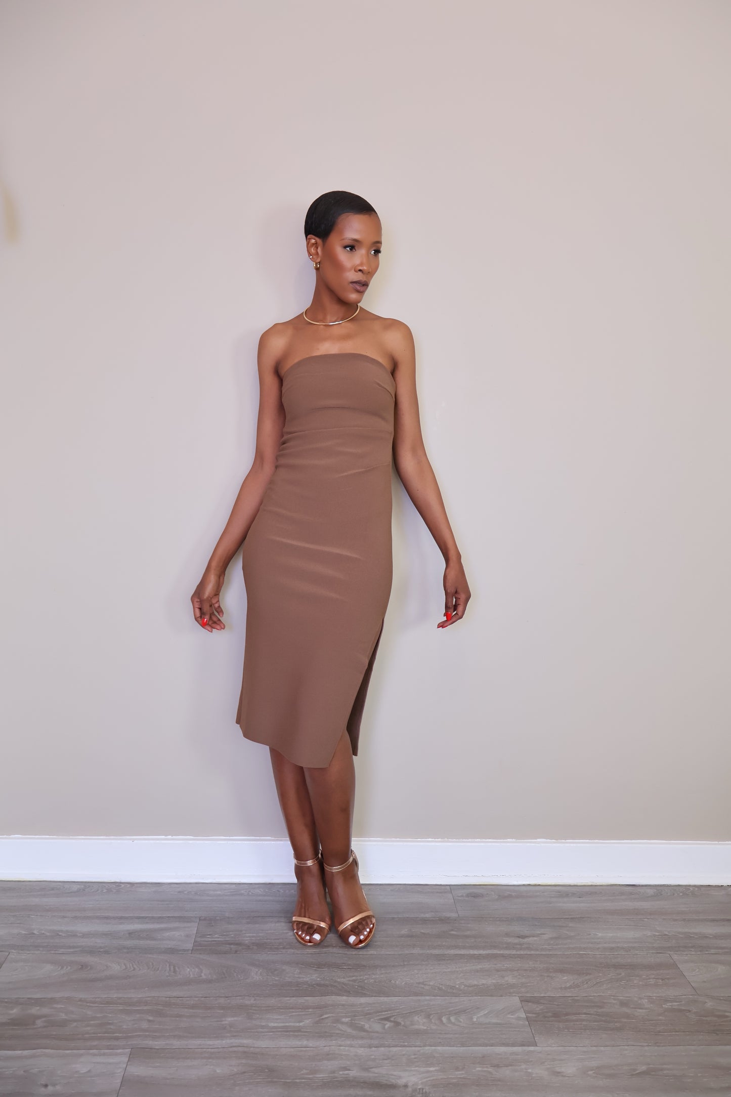 Sleek Strapless Midi Dress