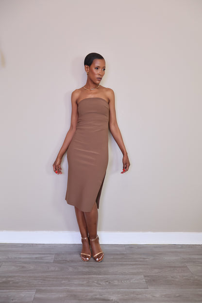 Sleek Strapless Midi Dress