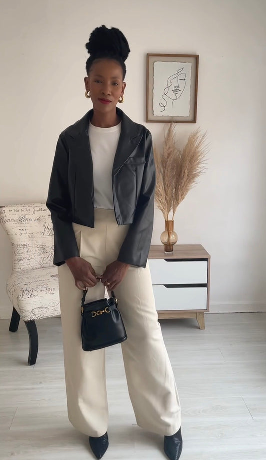 Leather Crop Blazer (PU Leather)