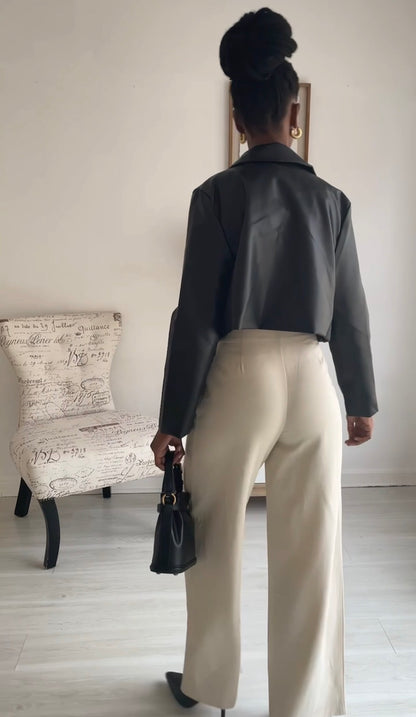 Leather Crop Blazer (PU Leather)