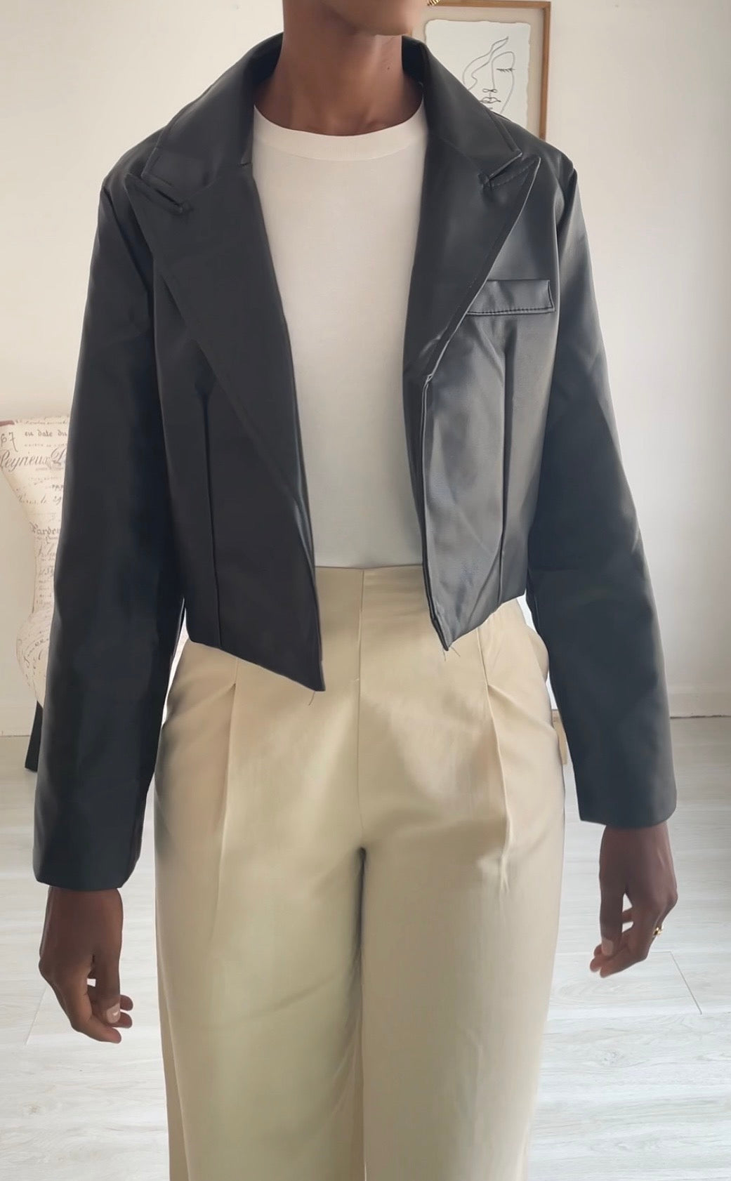 Leather Crop Blazer (PU Leather)