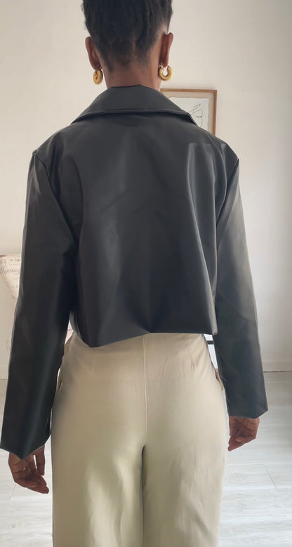 Leather Crop Blazer (PU Leather)